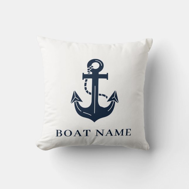 Coussin Bleu marine nautique nom de bateau personnalisé (Recto)