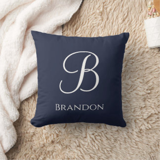 Coussin Bleu Marine Nom et Monogramme Personnalisés