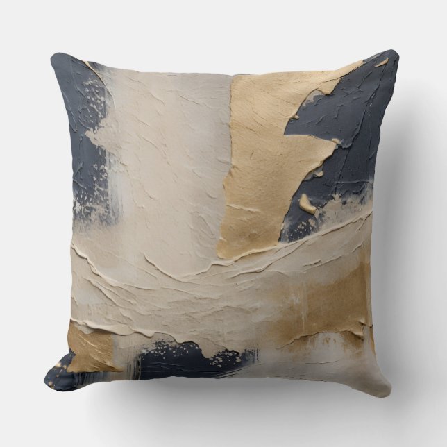 Coussin Bleu Marine Or Doré Beige Abstrait (Recto)
