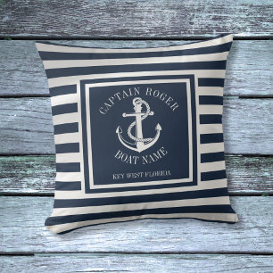 Coussin Bleu marine personnalisé capitaine ancre nautique