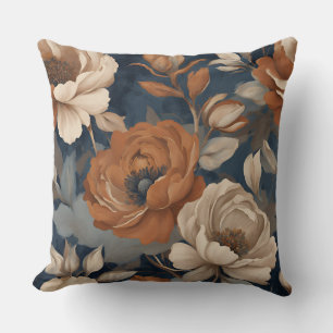 Coussin Bleu marine rouille Floral Moderne de Ferme