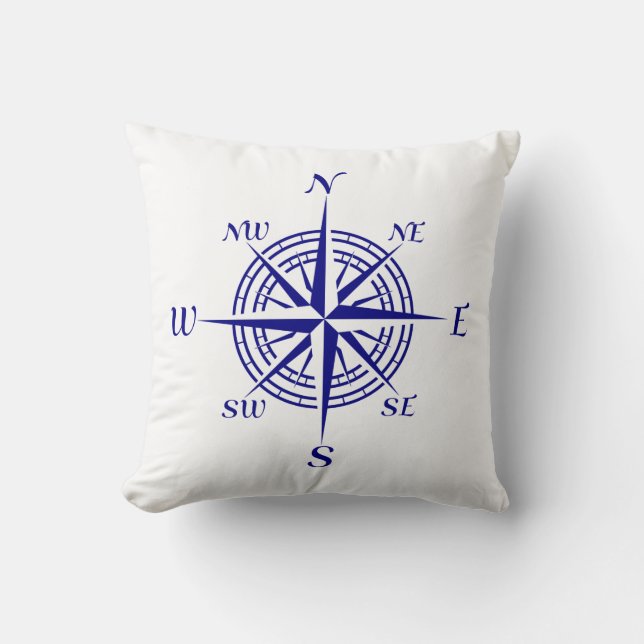 Coussin Bleu marine sur le rose de boussole côtier blanc (Recto)
