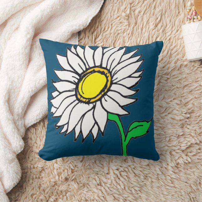 Coussin Bleu marine tendance tournesol jaune blanc daisy  (Couverture)