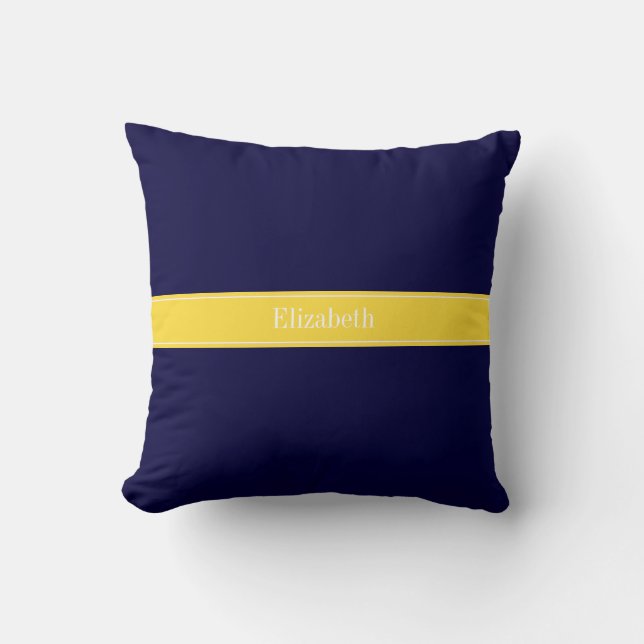 Coussin Bleu marine uni, monogramme avec ruban à motif ana (Recto)