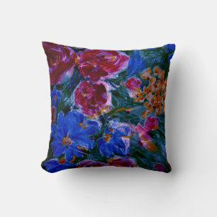 Coussin Bleu, Maroon, Beau Floral