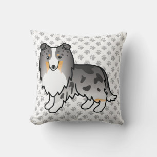 Coussin Bleu Merle Shetland Sheepdog Caricature Chien et P