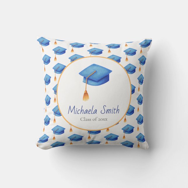Coussin Bleu mignon Cap Graduation personnalisée (Recto)