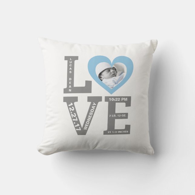 Coussin Bleu moderne de bébé de typographie de stat | de (Recto)