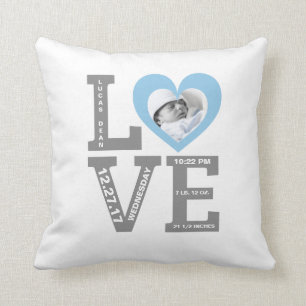 Coussin Bleu moderne de bébé de typographie de stat de