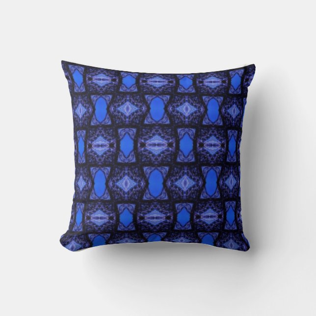 Coussin bleu motif d'art géométrique (Recto)
