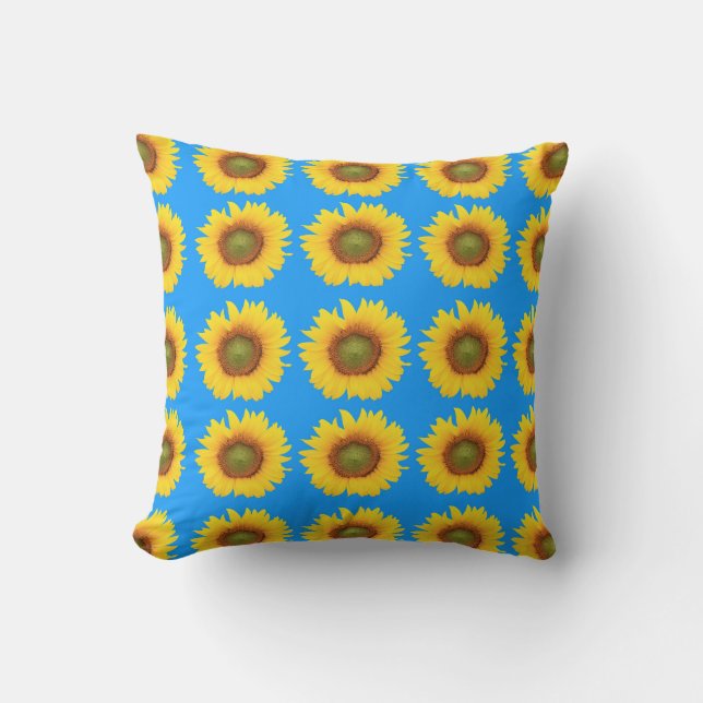 Coussin Bleu Motif de fleurs de soleil (Recto)