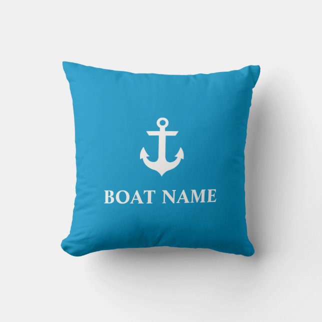 Coussin Bleu nautique de Malibu d'Ancre de nom de bateau (Recto)