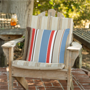 Coussin Bleu Nautique Taupe Brun Rouge Rayures Blanches