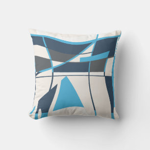 Coussin Bleu noir blanc blanc cassé Art moderne Abstrait