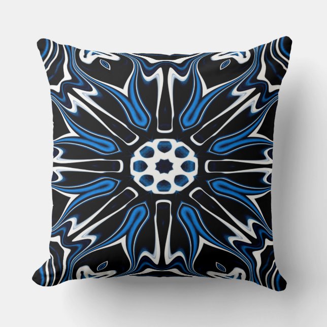 Coussin Bleu, noir et blanc Estonie Flower Art (Recto)