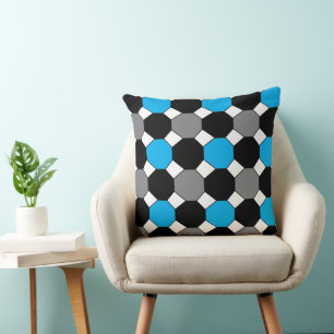 Coussin Bleu Noir Gris Géométrique