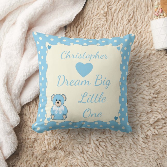 Coussin Bleu Nom de bébé personnalisé Teddy Bear (Couverture)