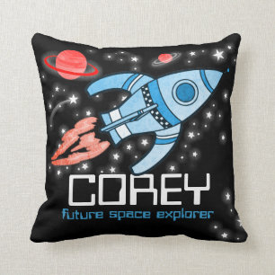 Coussin bleu nommé de Corey d'explorateur d'espace
