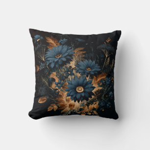 Coussin Bleu Nuit Foncé & Or Floral Rustique Glamour Bohèm
