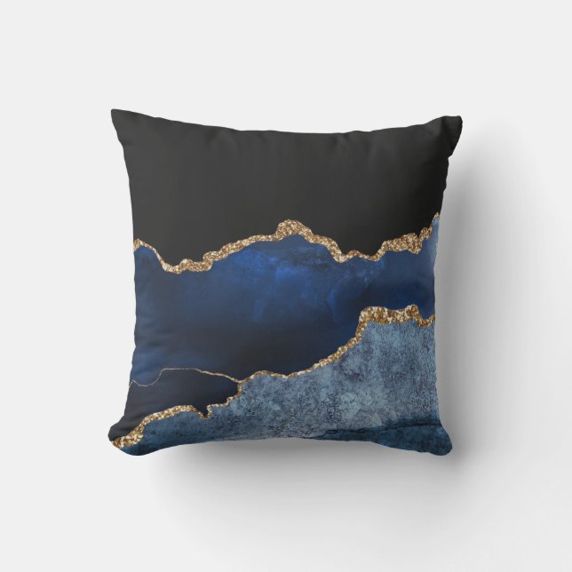 Coussin Bleu Nuit Moderne Marbre Doré Pailleté (Recto)