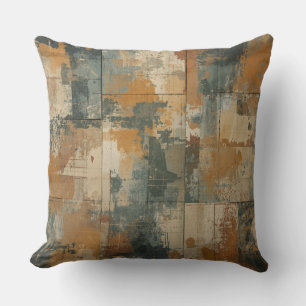 Coussin Bleu Nuit Orange Brûlé Bois Patiné Rustique
