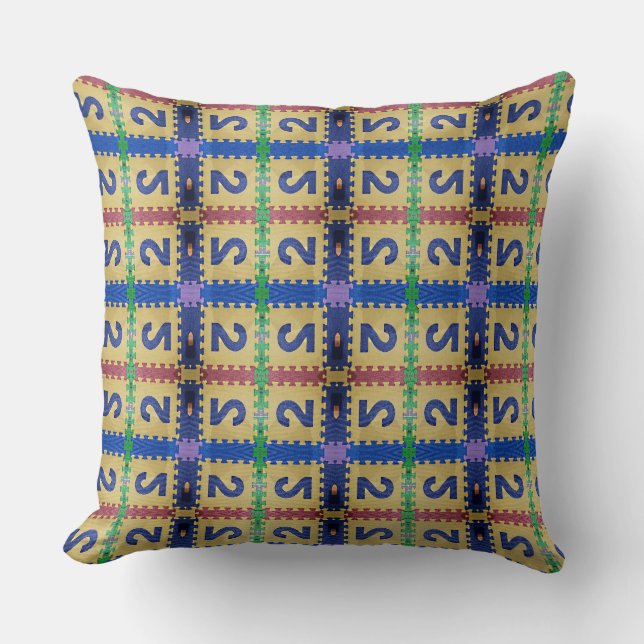 Coussin Bleu numéro 2 sur la conception de puzzle d'or Car (Recto)