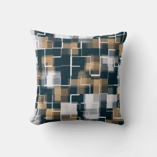 Coussin Bleu Or Marron Noir Blanc Carreaux