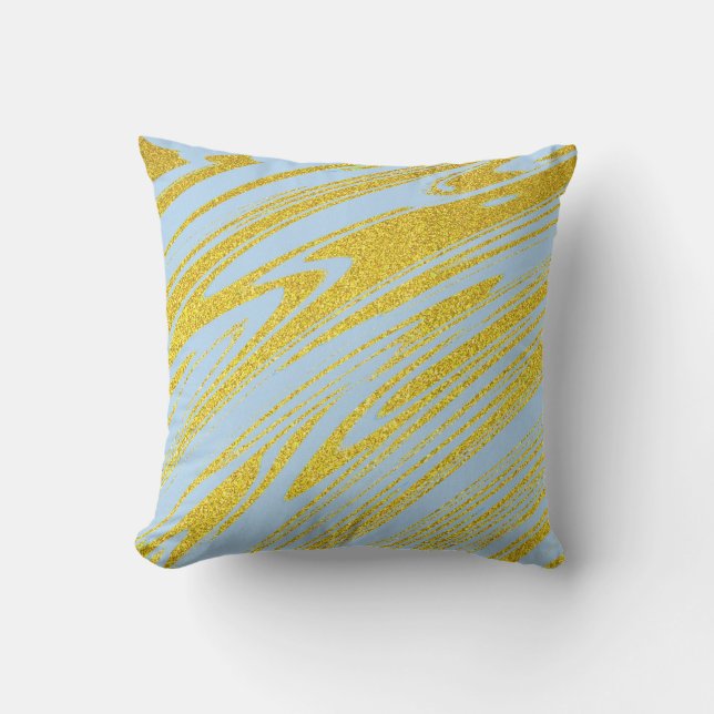 Coussin Bleu Or Pailleté Orné de Motifs Abstraits (Recto)