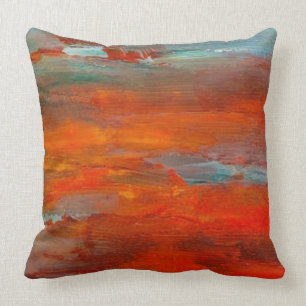 Coussin bleu orange abstrait de scène de plage de