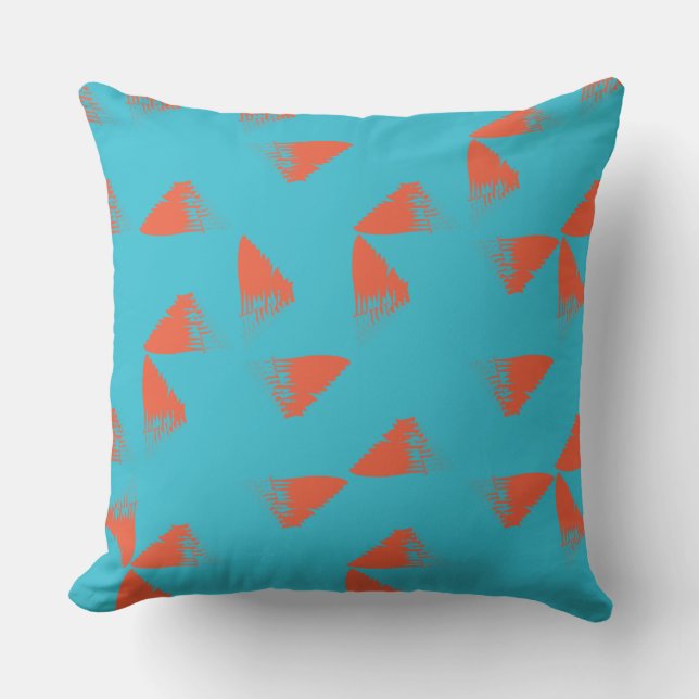Coussin Bleu, orange, dynamique, motif géométrique tendanc (Recto)