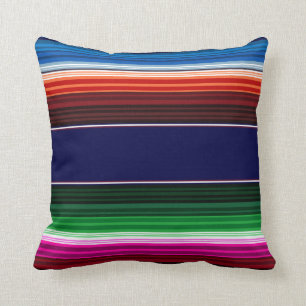 Coussin Bleu, Orange, Rose Chaud, Vert, Sarape Mexicaine