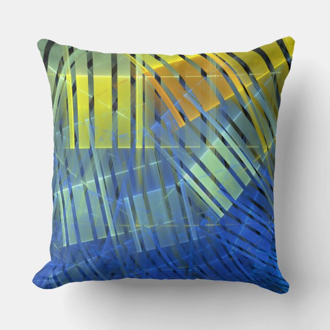 Coussin Bleu orange vert fractal bandes motif (Recto)