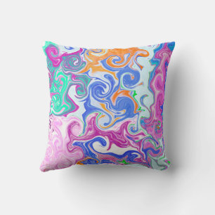 Coussin Bleu, Orange, Violet Fluide Art