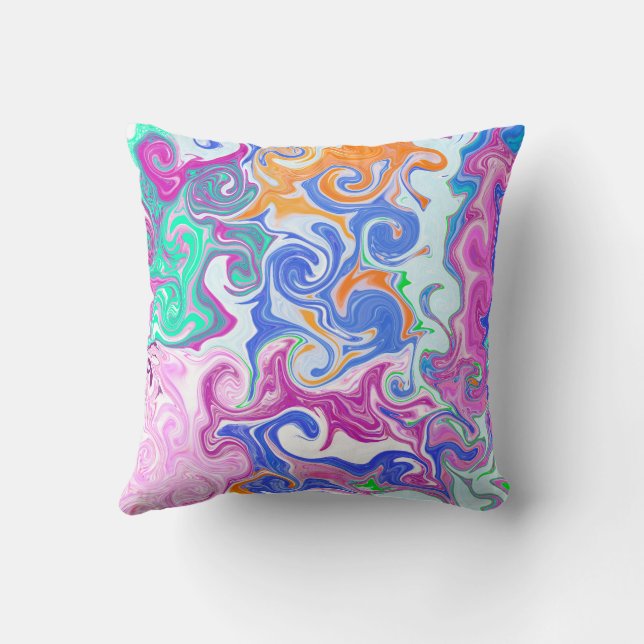 Coussin Bleu, Orange, Violet Fluide Art (Verso)