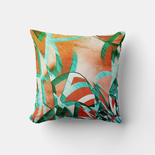 Coussin Bleu ou cyan stries sur l'orange rougeâtre rustiqu (Recto)