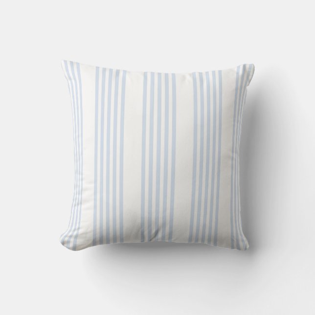 Coussin Bleu pâle et blanc cinq bandes motif (Recto)