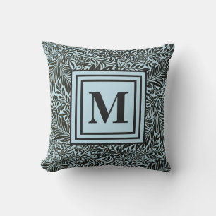 Coussin Bleu pâle et noir Monogramme Motif botanique
