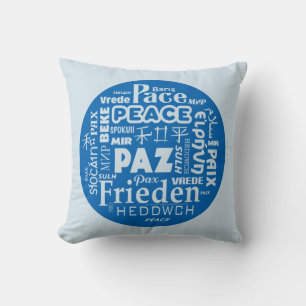 Coussin bleu pâle / paix en plusieurs langues