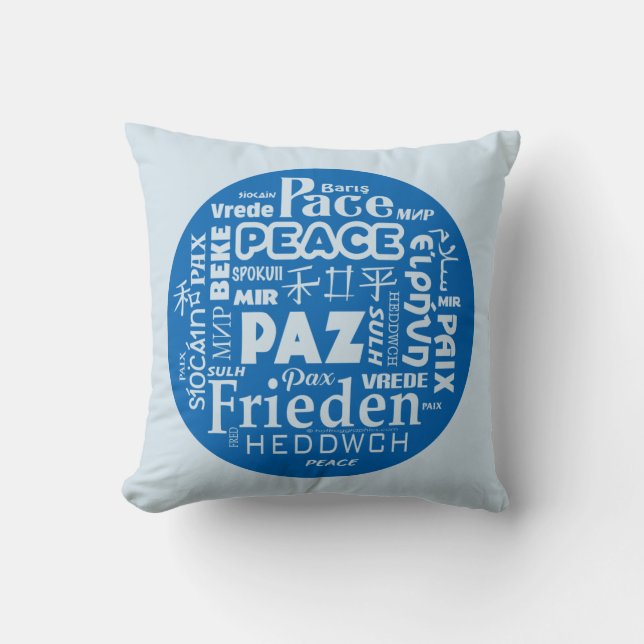 Coussin bleu pâle / paix en plusieurs langues (Recto)