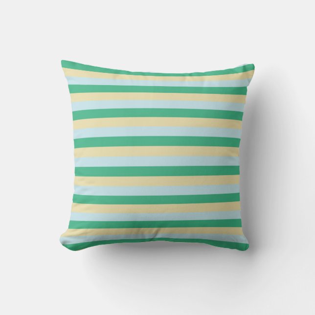 Coussin Bleu pâle, vert d'Aqua et rayures beiges (Recto)