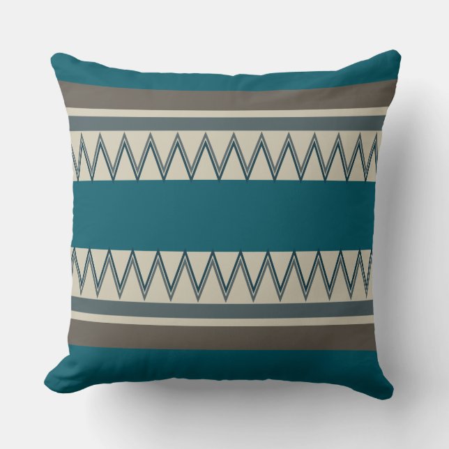 Coussin Bleu paon et Gris rayures (Recto)