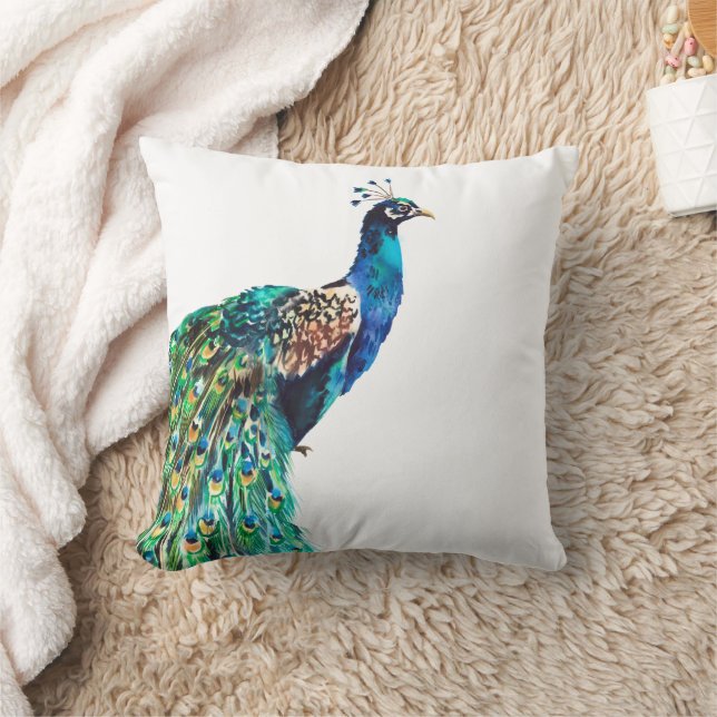 Coussin Bleu Paon Téal Oiseau Blanc (Couverture)