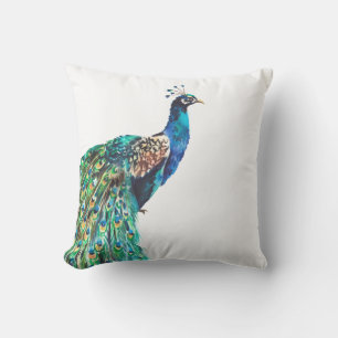 Coussin Bleu Paon Téal Oiseau Blanc