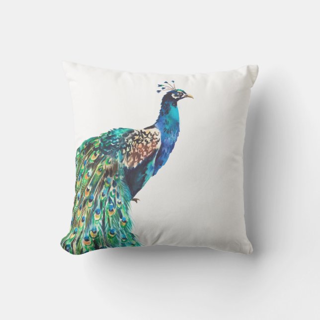 Coussin Bleu Paon Téal Oiseau Blanc (Recto)