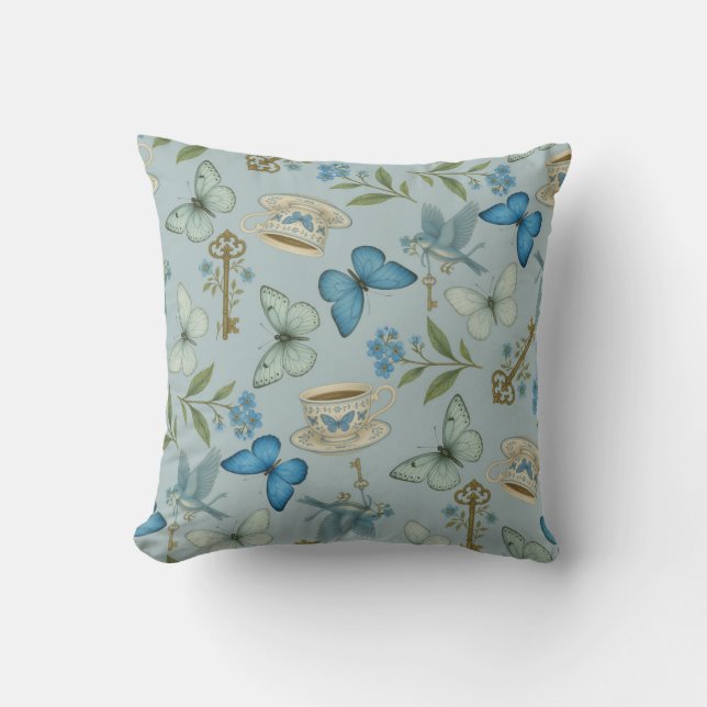 Coussin Bleu papillon Motif du jardin de thé (Recto)