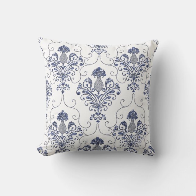 Coussin Bleu Parties scintillant Damas Reversible Jeu d'or (Recto)