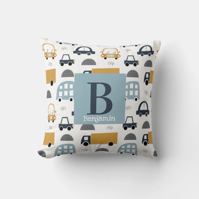 Coussin Bleu pastel tendance Baby Monogram Motif voiture (Recto)