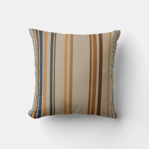Coussin Bleu, pêche, beige, marron et rayures taupe