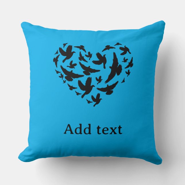 Coussin Bleu Personnalisé Avec Oiseaux Cadeau De C (Recto)