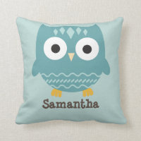 Coussin bleu personnalisé de hibou